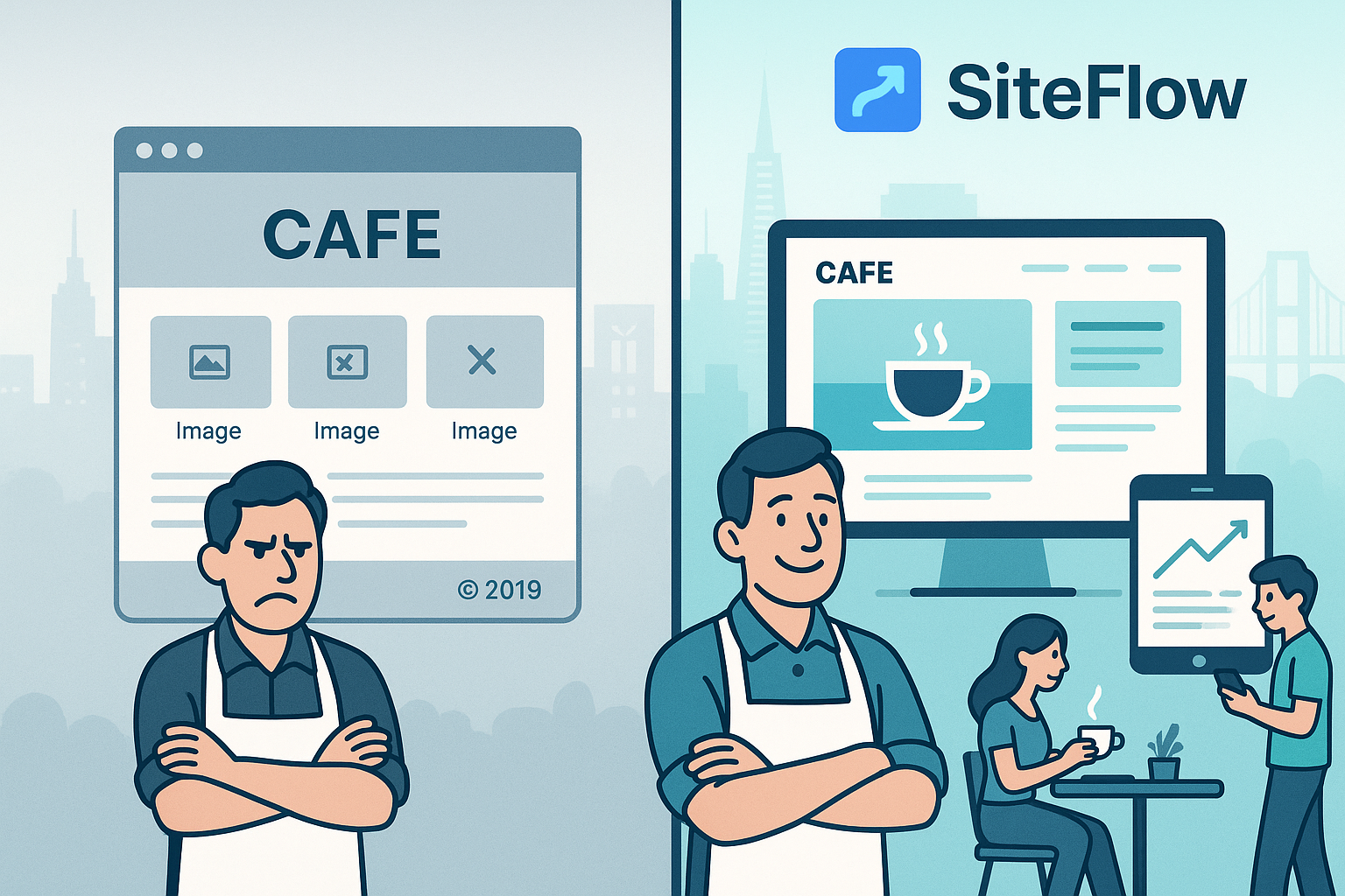 Website transformation showing before and after of a business website